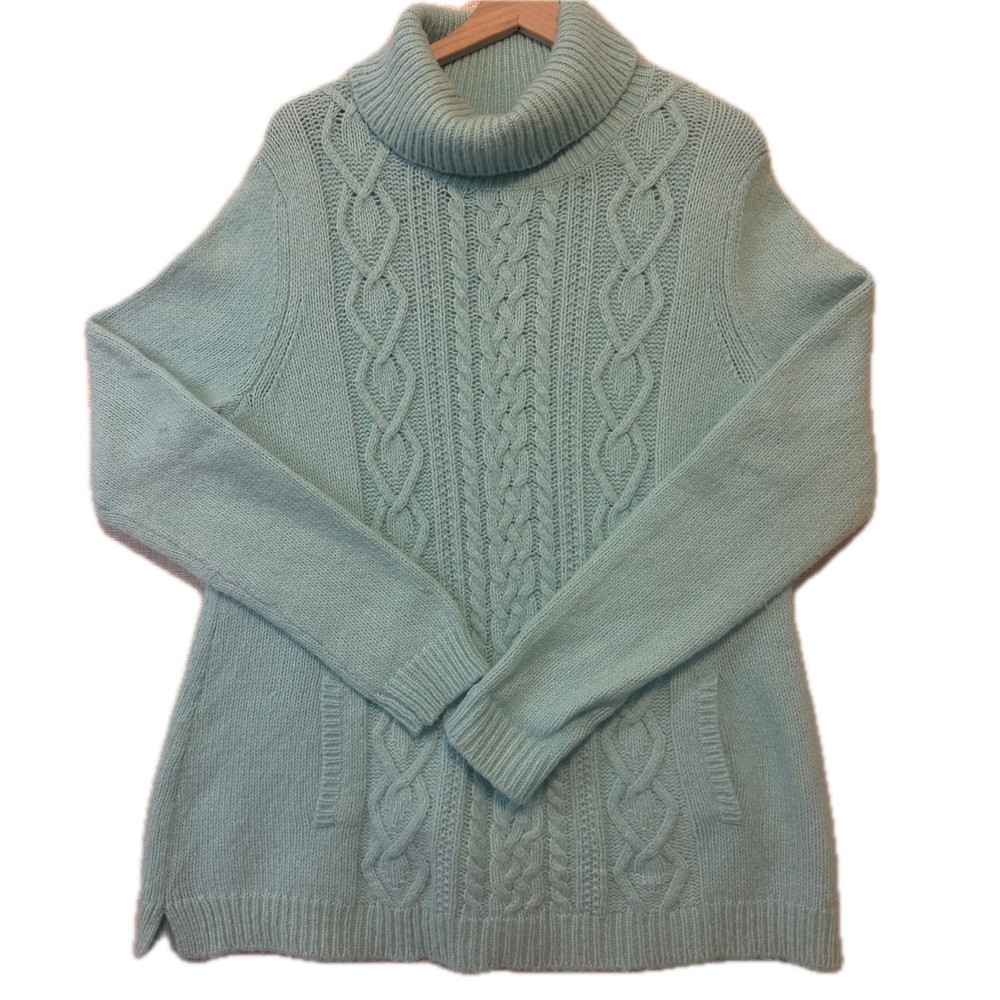 VINEYARD VINES Turtleneck Sweater Womens L 2E0265 Blue Wool Blend Cable Knit